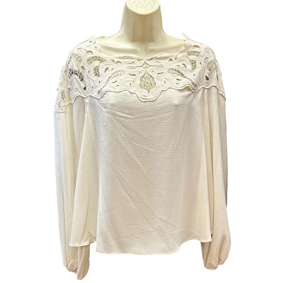 JONATHAN SIMKHAI LOCHLYN EMBROIDERED PAISLEY PUFF SLEEVE TOP in Ivory NWT Size S - Picture 3 of 10